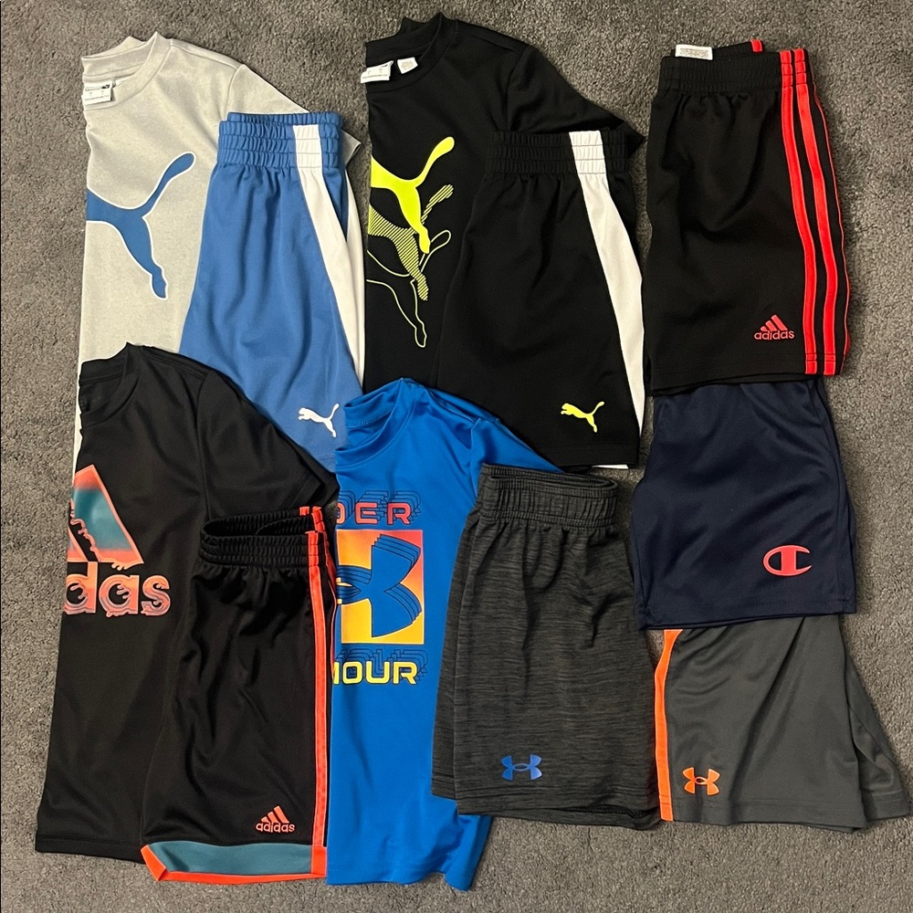 Boys size 5 Puma/Under Armour/Adidas/Champion bundle